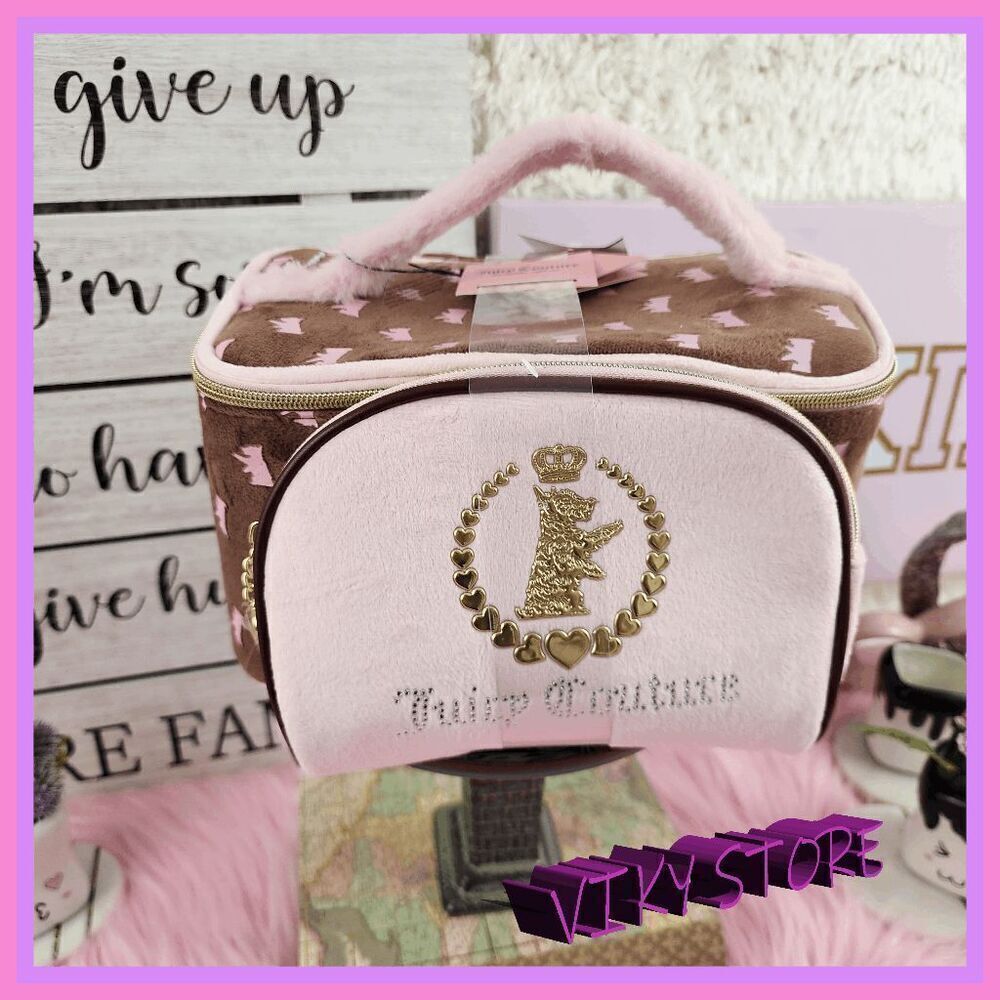 💕 NWT Juicy Couture Brown Velvet Train Case Set Rhinestones #7191 💕